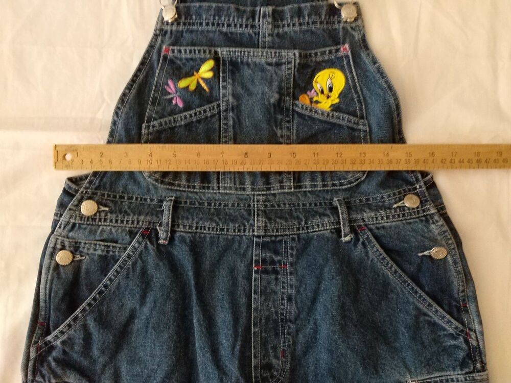 Vtg LOONEY TUNES Tweety Bird Butterfly Shortalls Shorts Y2k 90s Oversized SMALL - Picture 5 of 11